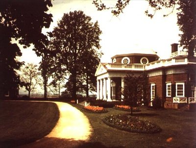 Vista di Monticello, casa di Thomas Jefferson (1743-1826), costruita nel 1772 da American School